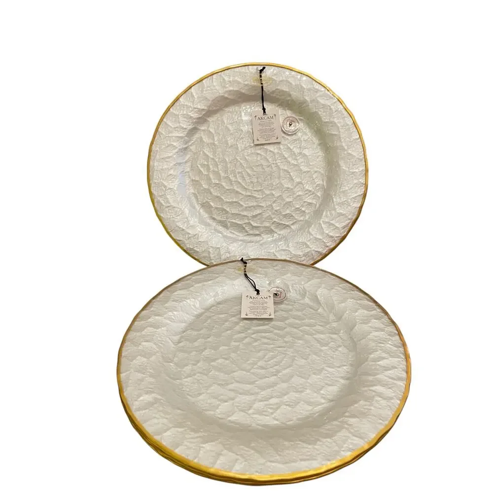 Akcam Metallic Silver & Gold Textured 12.5in Plate Charger Set of 2 New